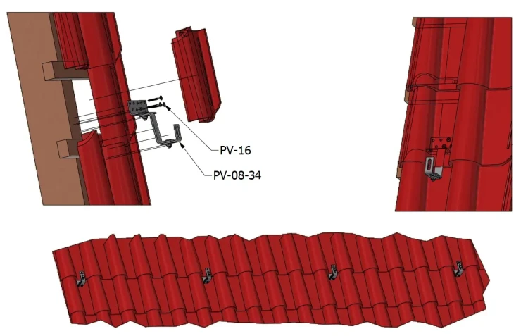 Vario Cârlig de acoperiș Clasa 5-6-5 - Reglabil Oțel inoxidabil 1.4016 - 120mm - Ranforsat PV-08-34 (2)