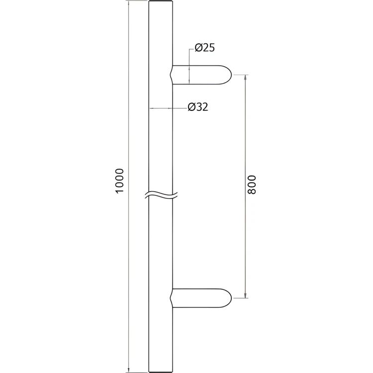 Mâner-antabă pentru uși unilateral rotund 45° oțel AISI 304 satinat 32×1000 mm 000-752 (4)