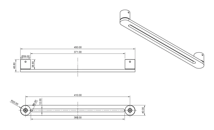 Mâner de ușă bilateral dreptunghiular PSG 90° din oțel negru 40×450 mm 000-768 (7)