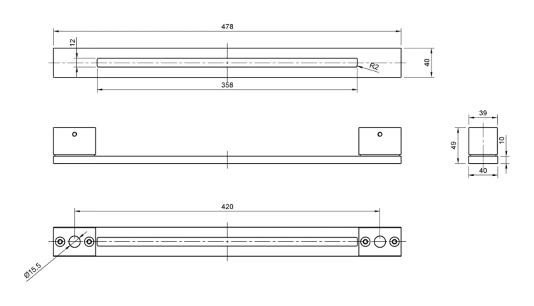 PSG mâner de ușă bilateral dreptunghiular 90° oțel negru mat 40×478 mm 000-769 (6)