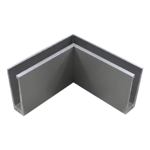 Profil de colț interior din aluminiu pentru balustrade din sticlă 200×120×45 mm – montaj de sus, satinat
