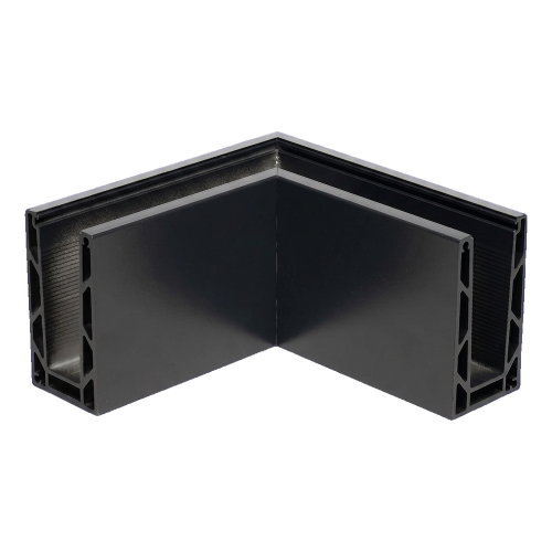 Kozza KE 100 – profil U de colț exterior 90° pentru balustrade din sticlă, gri închis RAL 7021 000-858 (1)