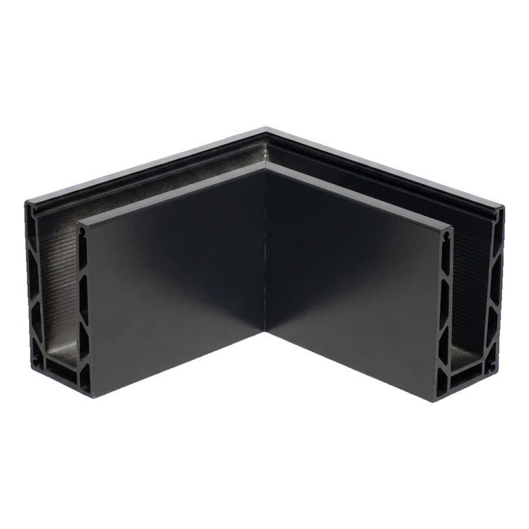 Kozza KE 100 – profil U de colț exterior 90° pentru balustrade din sticlă, gri închis RAL 7021 000-858 (1)