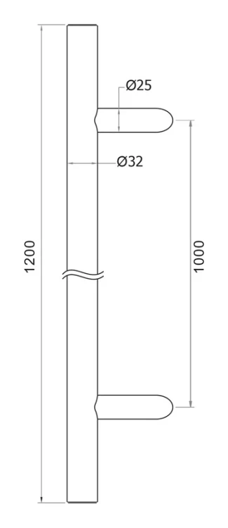 PSG mâner pentru ușă unilateral rotund negru 32×1200 mm AISI 304 – fixare 45° 000-721 (5)
