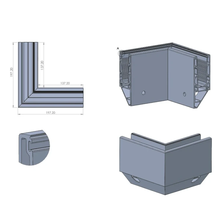 Kozza KE 120 – profil U colțar 90° pentru balustrade întegralmente din sticlă, exterior, fixare laterală 000-874 (2)