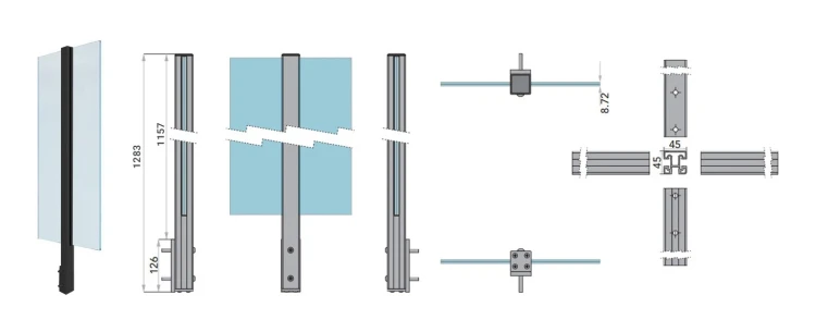 Stâlp de colț balustradă 45x45x1283mm sticlă 8,72mm gri închis Kozza KR7500 000-890 (9)