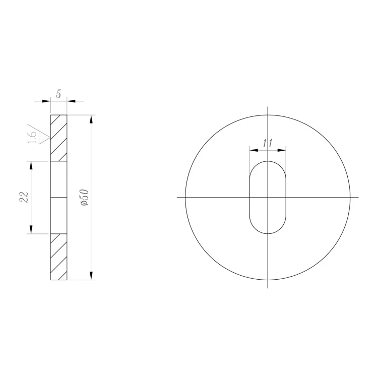 PSG distanțier pentru rotule punctiforme fi 50 mm / 5 mm – gaură ovală, AISI 304 satin 000-896 (2)