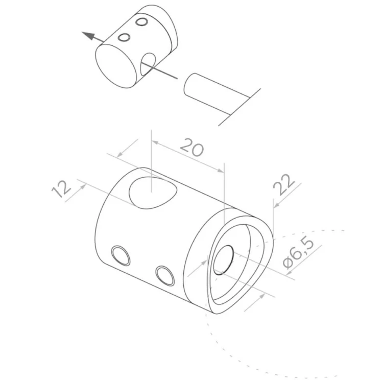 PSG suport de trecere pentru tijă fi 12 mm – fixare pe țeavă 42,4 mm, AISI 304 lucios 000-901 (2)