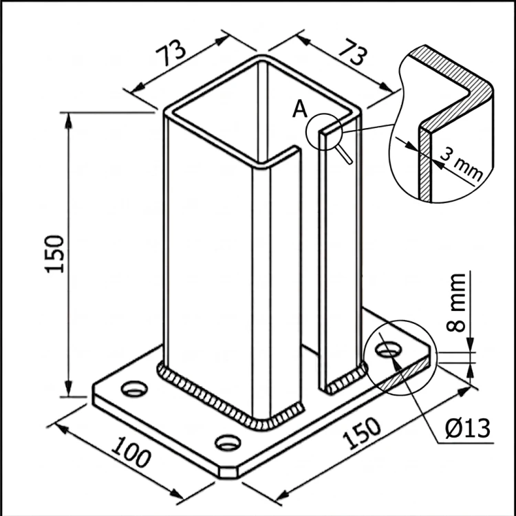 Bază pentru stâlp de gard 80x80 mm 8 mm zincat 000-785 (5)