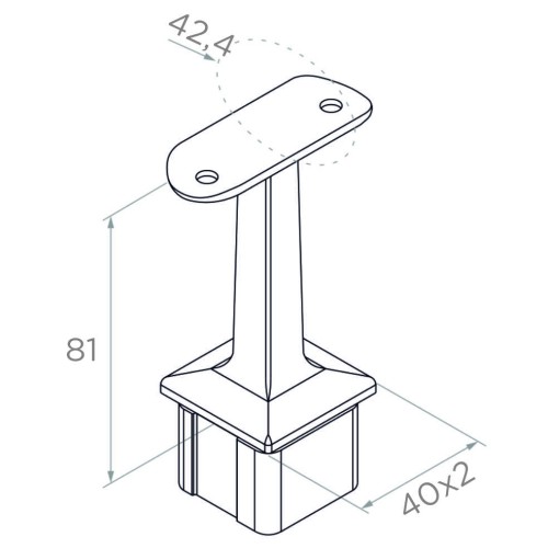 PSG suport balustradă din oțel inoxidabil 42,4 mm pentru stâlp 40x40 mm – lipit, satin 001-046 (2)