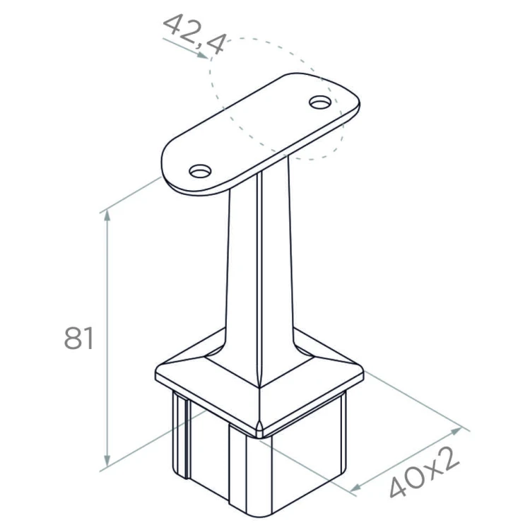 PSG suport balustradă din oțel inoxidabil 42,4 mm pentru stâlp 40x40 mm – lipit, satin 001-046 (2)