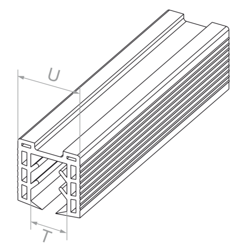 PSG Garnitură pentru prindere aplicată pe sticlă 20–21,5 mm – profil 24×24 mm, L=2500 mm 001-077 (2)