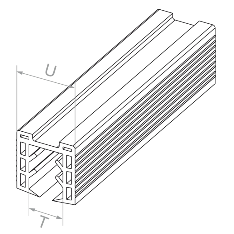 PSG Garnitură pentru prindere aplicată pe sticlă 20–21,5 mm – profil 24×24 mm, L=2500 mm 001-077 (2)