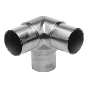 Conector T de colț pentru balustradă – țeavă 42,4x2 mm, oțel inoxidabil AISI 304, satinat