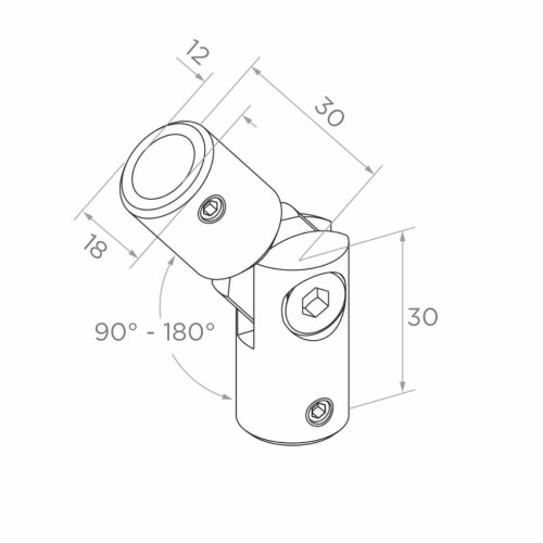 Postal – cot articulat pentru balustradă 90°–180° pentru bară fi 12 mm, AISI 304 satinat 001-146 (2)