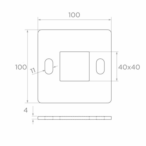 Bază pentru stâlp de balustradă pentru sudură 100×100 mm – oțel inoxidabil AISI 304, sistem 40×40 001-162 (2)