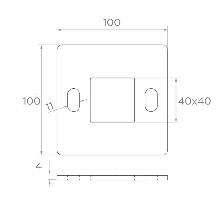 Bază pentru stâlp de balustradă pentru sudură 100×100 mm – oțel inoxidabil AISI 304, sistem 40×40 001-162 (2)