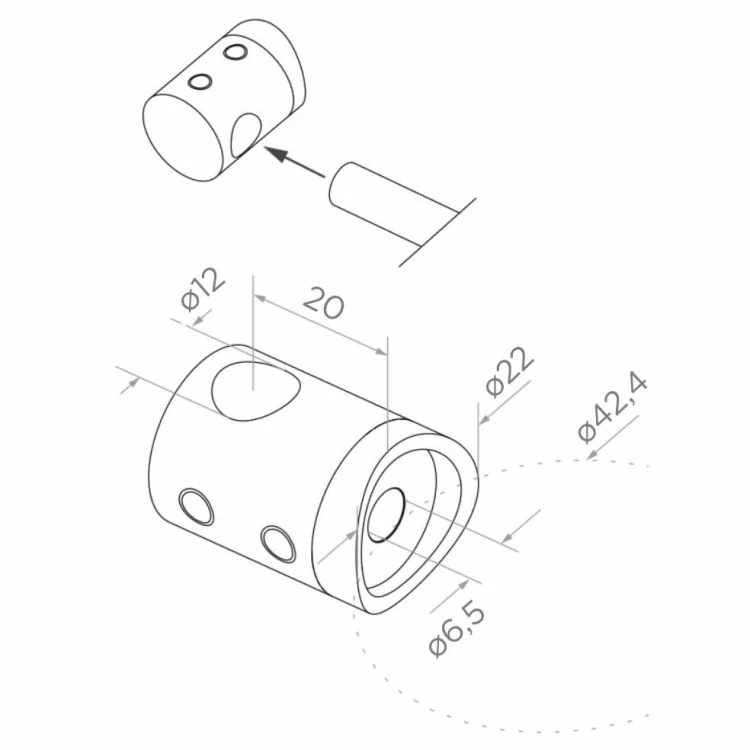 PSG stâlp de balustradă de colț din oțel AISI 304 ø42,4 mm H1060 mm cu suporturi pentru tuburi ø12 mm 001-206 (5)