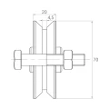 PSG Rolă de rulare V fi 70×20 mm din oțel zincat pentru poartă culisantă pe șină 001-295 (2)
