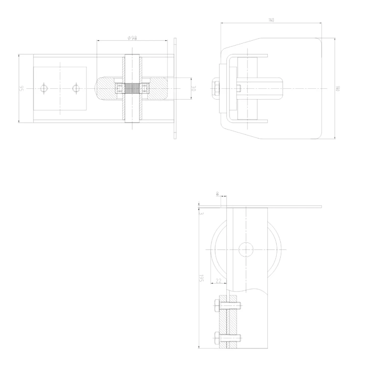 PSG rolă de rulare 140 mm cu finisaj pentru poarta glisantă autoportantă 001-299 (2)