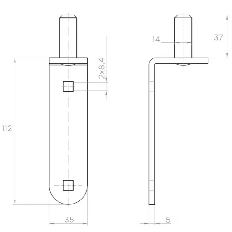Pivot de balama cu curea Ø14 mm pentru înșurubare – ax pentru porți cu deschidere pe balamale 001-508 (2)